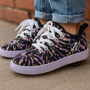 Heelys Youth Size 1 Tie Dye Roller Shoes Black Purple Pink Sneakers